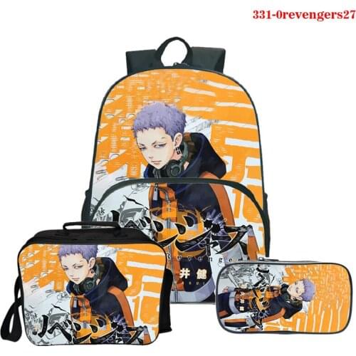 2021 Anime Tokyo Revengers 3D Backpack Bag Sano Manjiro Cosplay School Student Travel Backpack 3set /pcs Backpack with Lunch Bag