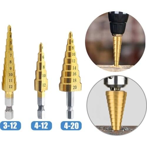 3pcs HSS Straight Groove Step Cone Drill Countersink Titanium Drill Bit Set Wood Metal Hole Cutter Drilling Woodworking Tools