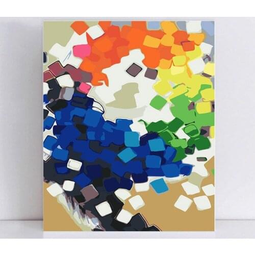 Abstract color blocks paintings by numbers with oil coloring on canvas paint number kits
