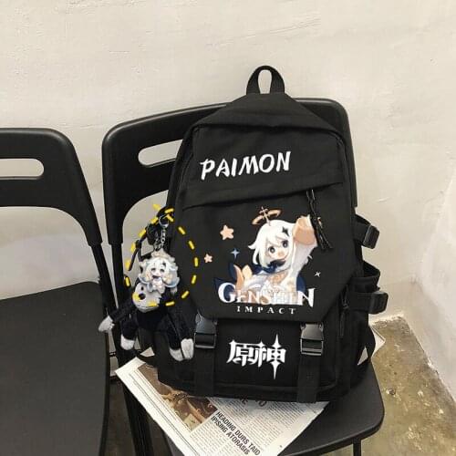 Anime Game Genshin Impact Paimon Venti Backpack Book School Bag for Teenage Girls Boys Student Womens Travel Rucksack