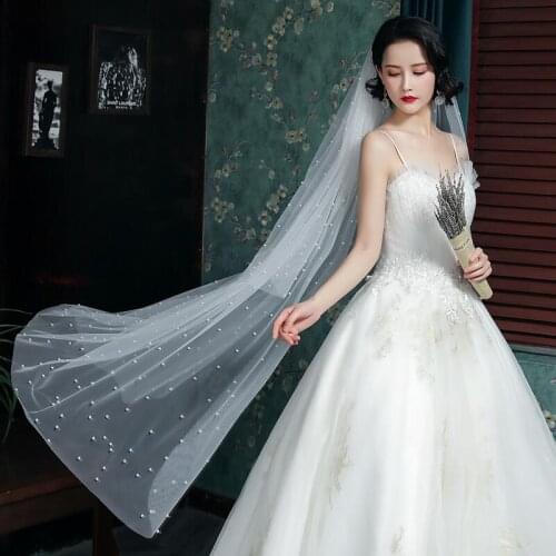 Pearls Wedding Veil Elegant Two Layers Short Pearl Bridal Veil With Comb White Veil for Bride Wedding Accessories veu de noiva