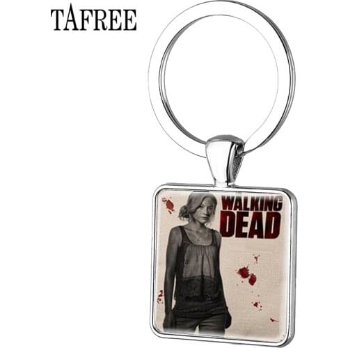 TAFREE Hot Movie The Walking Dead Square Keychain Walking Dead Print Key Chains Ring for Men Women Gift Pendant Chaveiro QF160