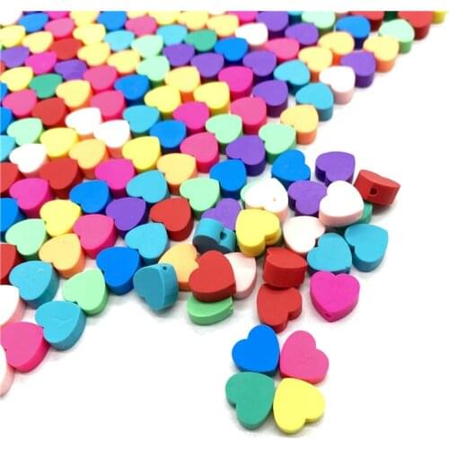 20pcs/lot 10mm Heart shape Beads Polymer Clay Beads Mixed Color Polymer Clay Spacer Beads For Jewelry Making DIY Bracelet