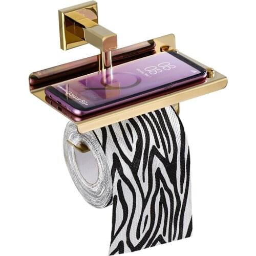 Bathroom Paper Holders Gold Brass Tissue Roll Rack Wall Mounted Nail Punched Bath Hardware Bathroom Accessories Free Shipping