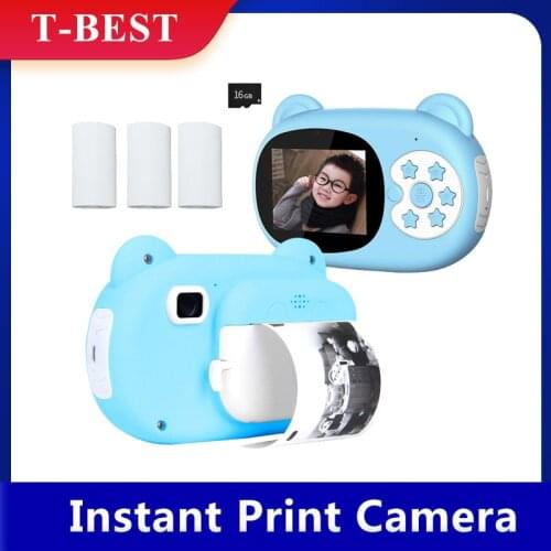 Children Instant Print Camera 2.4 Inch Screen 12MP Camera Photo Selfie 1080P FHD Video Thermal Inkless Printing with 16GB Card