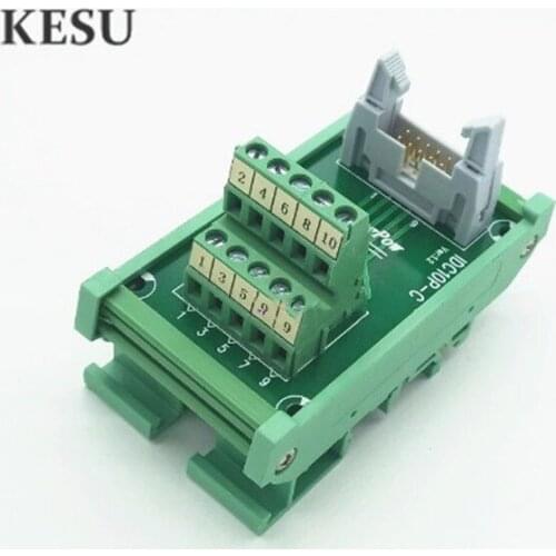 IDC10Pin 2.45mm IDC-10 Pin Male Connector to 10-Pin Terminal Block Breakout Board Adapter PLC Relay Terminals DIN Rail Mounting