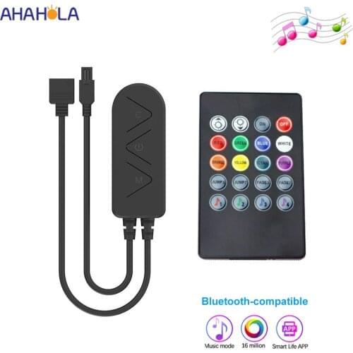 Ir Remote Control Rgb Music Controller Dimmer 5v 12v Bluetooth-compatible Rgb Controller for Led Strip Light Black 20Key Plastic