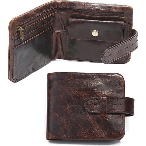 Classical Genuine Leather Mens Wallets Short Fund 2 Folds Oil Bright Style Hasp Business Casual Coins Change Pocket Purse Wallet