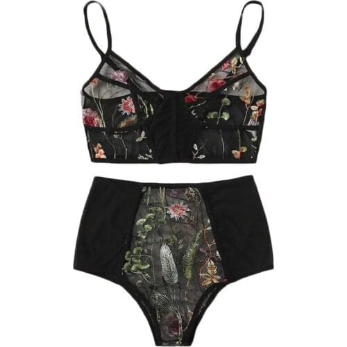 Floral Embroidered Sexy Bra Set Lace Erotic Lingerie Set Underwear Plus Size S-2XL Soutien Gorge Sexy Erotique 30OCT21