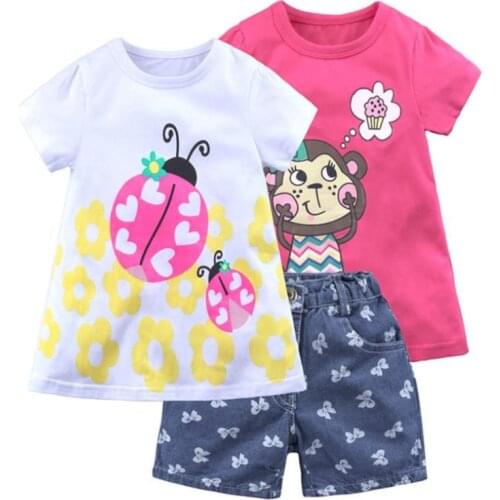 2020 New Summer Baby Girls clothing sets kids Tracksuit Children Clothes Set Baby Cartoon tops + Shorts 3pcs Kids Sport Suit1-6Y