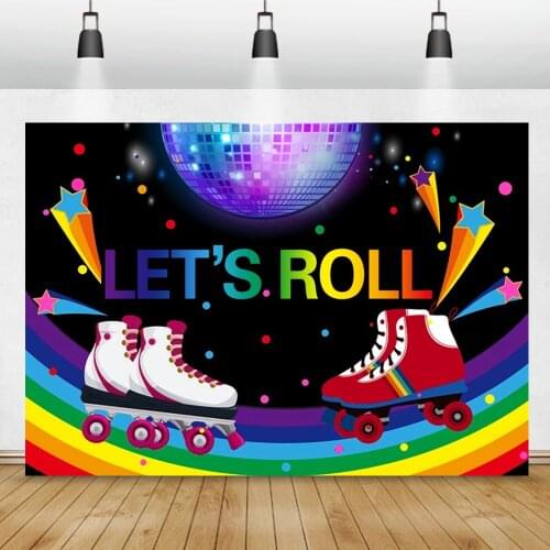 Laeacco Lets Roll Party Photo Background Glitter Roller Skate Light Prom Theme Photography Backdrop Birthday Party Photo Studio