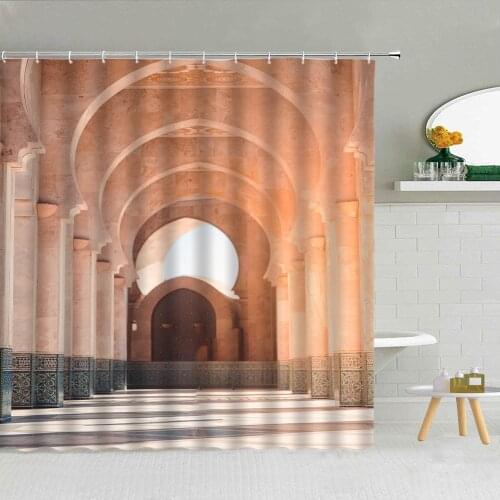 Moroccan Arch Shower Curtain Stone Brick Wall Architecture High Quality Fabric Bathroom Supplies With Hook Cloth Curtains Decor