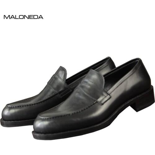 MALONEDA Custom New Genuine Cow Leather Handmade Mens Slip On Dress Shoes Loafers With Goodyear Welted Black Color
