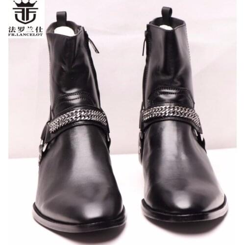 FR.LANCELOT Winter Men Shoes Suede Genuine Leather Men Ankle Boots Luxury Brand Black Color Mens High Heel Boots