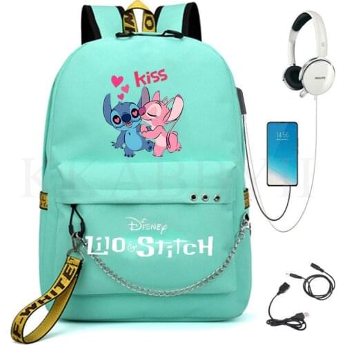 Stitch Backpack Men Women USB Charge Knapsack Boys Girls Kids Cartoon Rucksack Students School Bags