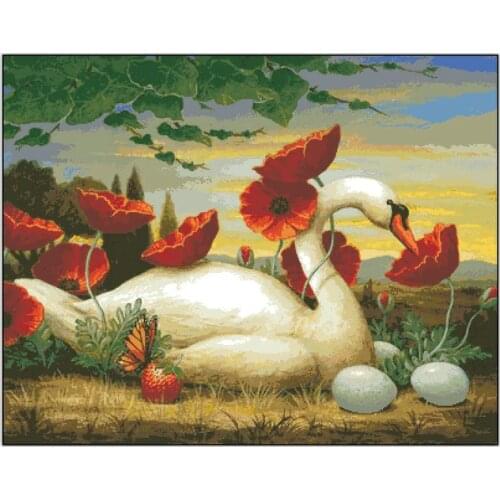 FREE delivery Top Quality lovely beautiful counted cross stitch kit swan and poppy flower, swan brood the egg