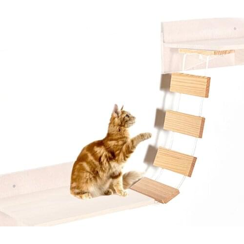 Pet Hammock Wall Mounted Durable Natural Climbing Frame Wooden Bed Cat Scratching Post Jumping Bridge Climbing Cat House