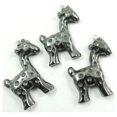 Natural Quartz crystal Titanium Hematite hand-Carved deer Gem pendant for diy jewelry making necklace Accessories3pcs