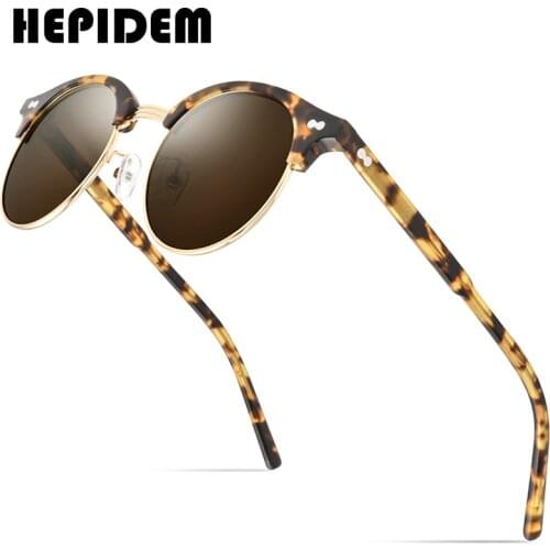 HEPIDEM Acetate Polarized Sunglasses Men 2020 New Women Brand Designer Sunglass Retro Vintage Round Sun Glasses for Men 9123
