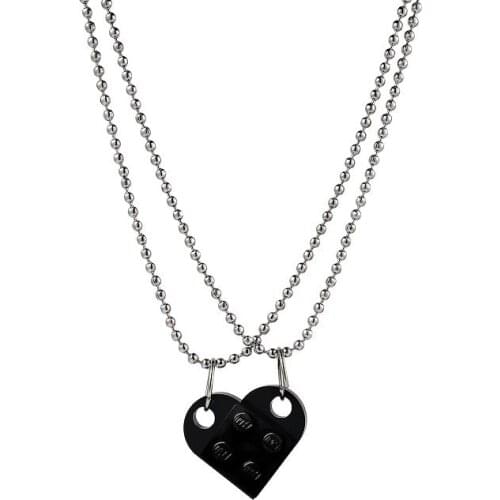 Two Piece Cute Brick Heart Pendant Necklace New Design Lego Heart Necklace for Women Men Girl Boy Jewelry Wholesale