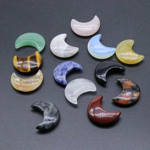 30mm Moon Stone Pendants No Hole Home Decor Jewelry Healing Chakra Crescent Moon Natural Amethysts Pink Crystal Pendulum DIY