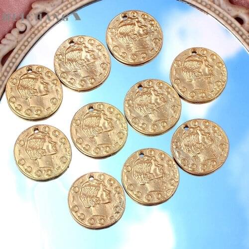 10Pcs/lot Zinc Alloy Round Coin Charms Gold Color Vintage Portrait Pendant For Necklace DIY Jewelry Making Accessories Supplies
