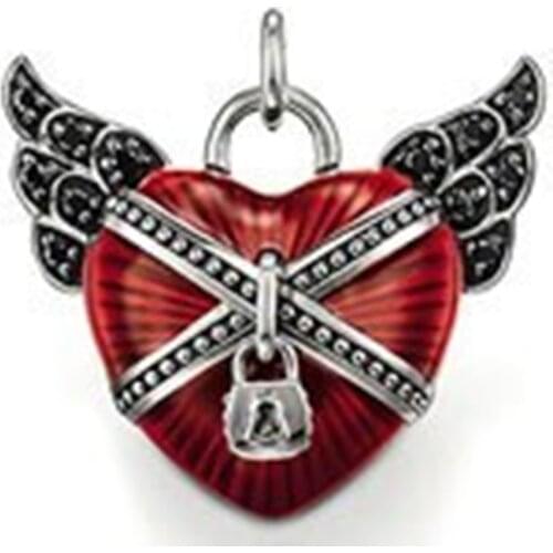 Silver Plated Heart with Black Zirconia Wings & Lock Pendants Fit Necklaces Chains, Most Fashion Pendant Jewelry for Women Men