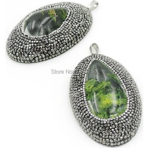 Natural Ghost Crystal Drop Pave CZ Pendants Silver Plated Approx 70*40*20mm