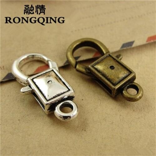 RONGQING 20pcs/lot Square Decorative Pattern Jewelry Findings 13*27MM Lobster Clasps Hooks For Necklace Bracelet DIY