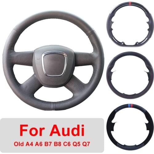 DIY Customized Car Steering Wheel Cover For Old Audi A4 B7 B8 A6 C6 2004-2011 Q5 2008-2012 Q7 2005-2011 Leather Protective Wrap