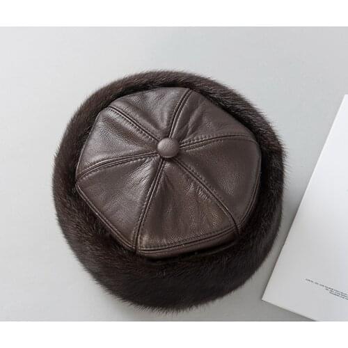Free Shipping New Genuine Mink Fur hat Real fur cap Mens Mink fur hat Winter 2 colors Wholesale Retail OEM