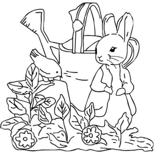 Easter Bunny Watering Flowers Silicone Clear Seal Stamp DIY Scrapbooking Emboss