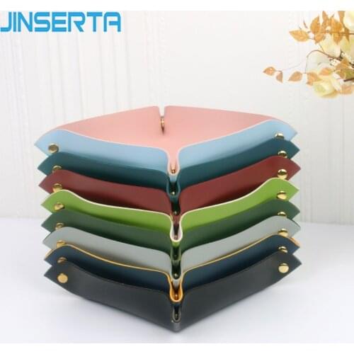 JINSERTA PU Leather Folding Tray Jewelry Display Plate Cosmetic Organizer Home Office Desktop Keys Coins Sundries Tray