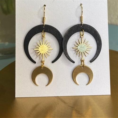 SOLAR ECLIPSE Celestial Bodies Dangle Earrings Gold Crescent Moon Drop Fashion Punk Witch Creativity Jewellery Women Gift 2021