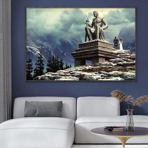 SP027 Silk Cloth Wall Poster fantasy couple with stone warrior Art Home Decoration Gift