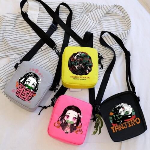 Cute Cartoon Anime Demon Slayer Kamado Nezuko Messenger Bag Mini Shoulder Bag Casual Street Zipper Purses Handbag Crossbody Bag
