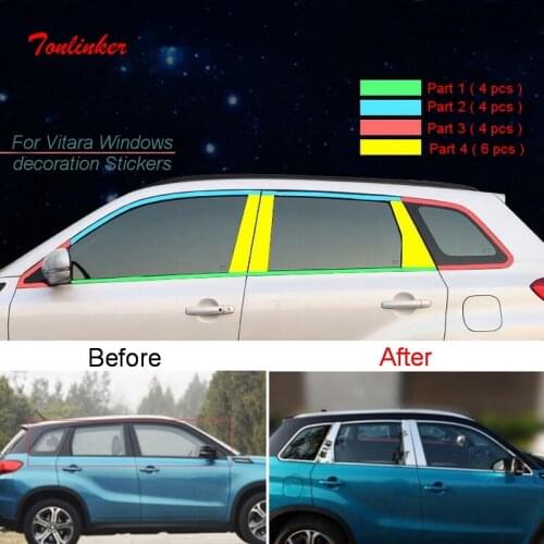 Tonlinker Exterior Car Door Windows Cover Stickers for SUZUKI Vitara 2016-19 Car Styling 6-10 PCS Stainless steel Cover sticker