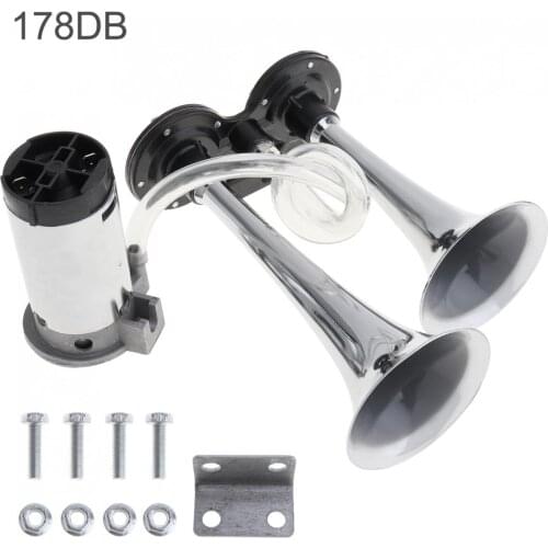 Universal 12V 178dB Super Loud Dual Tone Durable Air Horn Set Trumpet Compressor for Motorcycle Car Boat Truck Vehicles