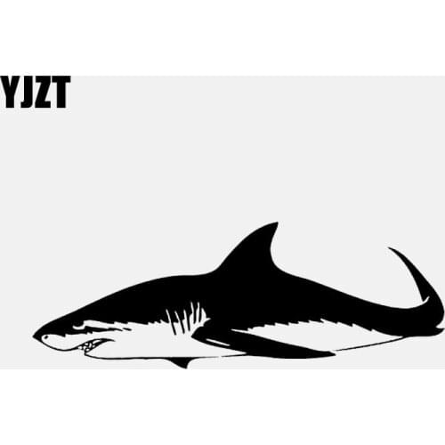 YJZT 15.3CM*5.3CM Car Sticker Great White Shark Fish Decal Decor Art Vinyl Black/Silver C24-0752