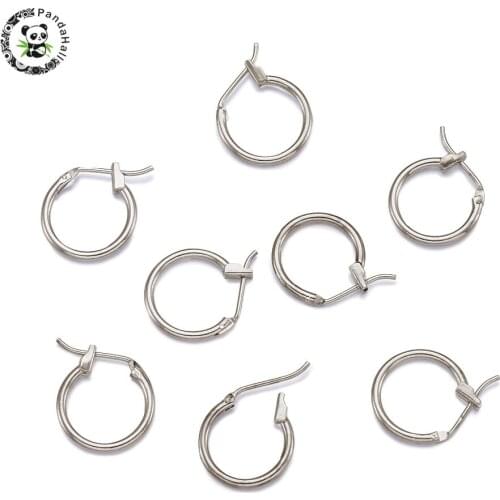 PANDAHALL 200PCS 14mm/16mm Diameter Brass Hoop Earrings Clasps Hooks Nickel Free For Jewelry Making Platinum Color 1.5mm thick