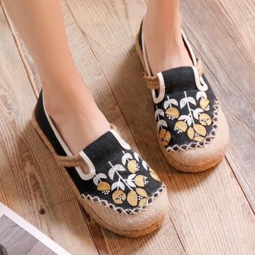 Flower Embroidered Women Handmade Canvas Loafers Ladies Casual Walking Driving Flat Shoes Vegan Espadrille Sneakers