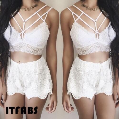 Womens Sexy V Neck Lace Short Crop Tops Vest Camisole Shirt Tanks Camis Casual Solid Ladies Tops