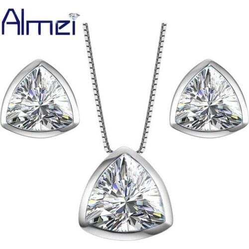 Almei 40% Bridal 925 Sterling Silver Jewerly Jewelry Sets Women Cubic Zirconia Womens Necklace And Earring Jewellery Set LT002