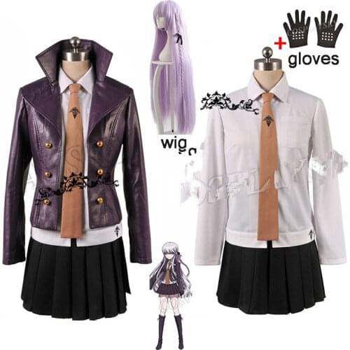 Danganronpa Dangan-Ronpa Kyoko Kirigiri women Cosplay Costume Dress Set With Gloves Halloween Cosplay Costume and wig shirt tie