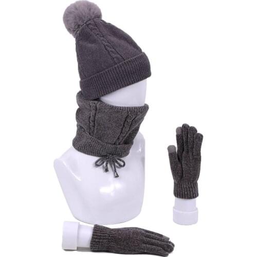Winter Accessories 3 Pcs Knitted Hat Scarf Gloves Set For Women Men Warm Ears Knit Skullies Beanies With Lining Scarf Gloves Set