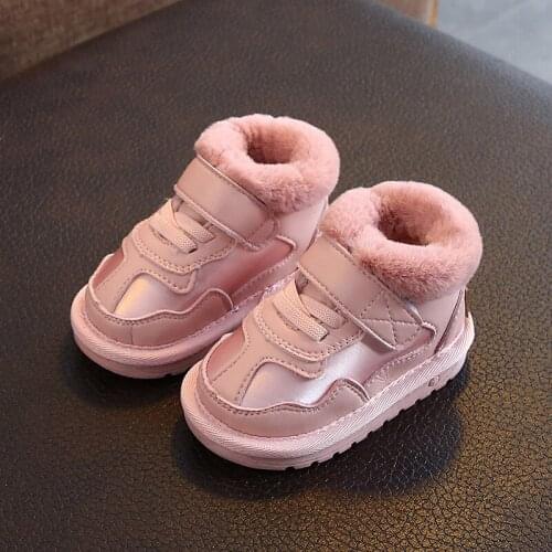 Winter Kids Shoes Cotton Plush Warm Baby Girl Shoes Solid Color Girls Snow Boots First Walkers Non-slip Boys Sneakers SXX047