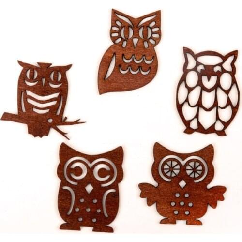 Cute Owl Pattern Wooden Scrapbooking Paitning Collection Craft Handmade DIY Accessory Home Decoration DIY 38-45mm 10pcs