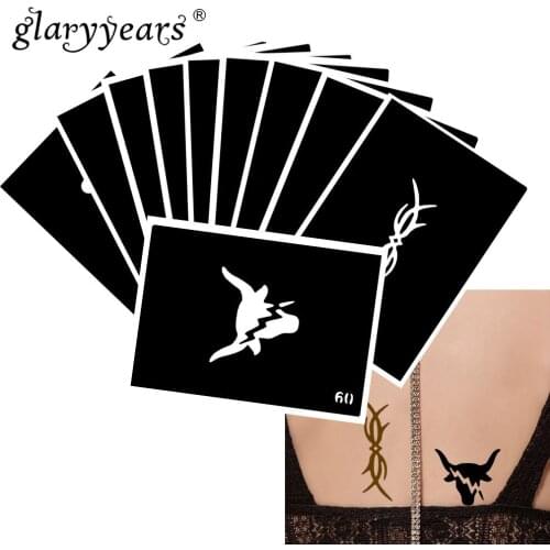 10 Pieces/Set Henna Tattoo Stencil Moon Pattern Paste Drawing Body Art Tattoo Stencil Sexy Product Waterproof 2019 HN#06