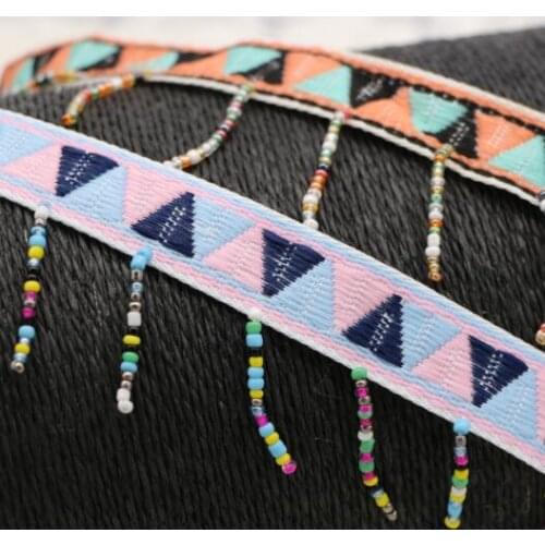 10Yards National Ethnic Jacquard Hanging Beads Lace Fringe Beaded Trims For Bridal Wedding Dress Shoes Skirt Cuffs Ornaments