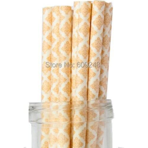 100pcs Pick Your Colors Peach Damask Paper Straws, Vintage Straws, Retro Wedding, Baby Shower, Mason Jar Straws Cake Pop Sticks